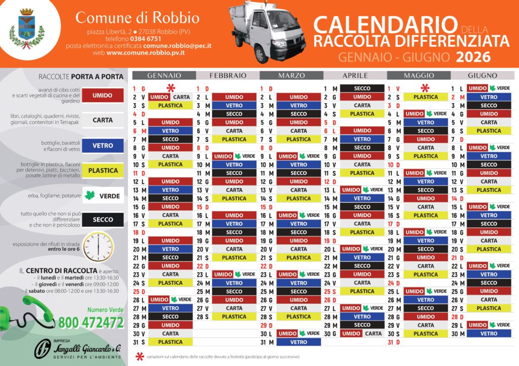 Calendario Raccolta Differenziata Anno 2026